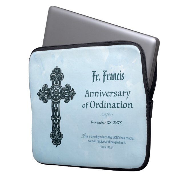Personalise, Ordination Anniversary Priest, Cross Laptop Sleeve (Front Left)