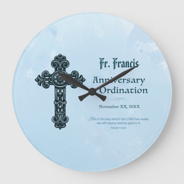 Personalise, Ordination Anniversary Priest, Cross Large Clock (Front)