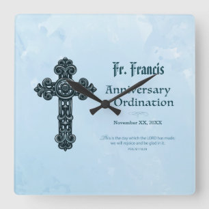 Personalise, Ordination Anniversary Priest, Cross Square Wall Clock