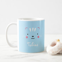 Personalise paleturquoise blue adorable cat mug