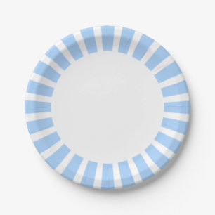 Personalise Paper plate blue and white stripes