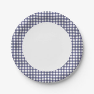 Personalise paper plate Navy Blue Gingham pattern