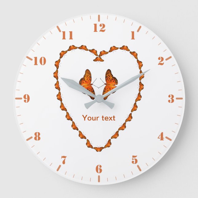 Personalise passion Butterfly in heart shape Large Clock (Front)