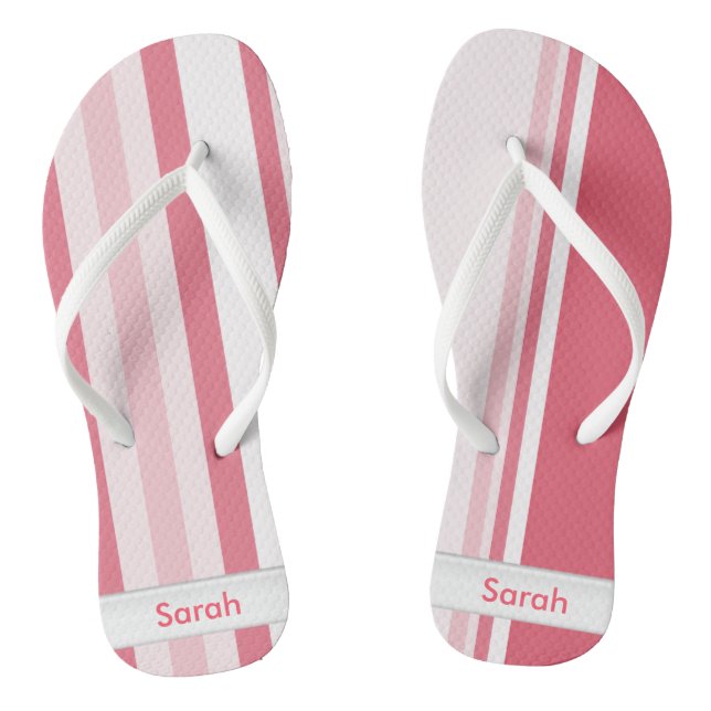 Personalise: Passionate Red and White Stripes Thongs (Footbed)