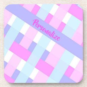 Personalise Pastel Gingham Stripes Coaster