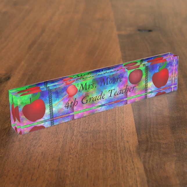 Personalise Pattern Apple Art Name Teacher Class Nameplate (Side)