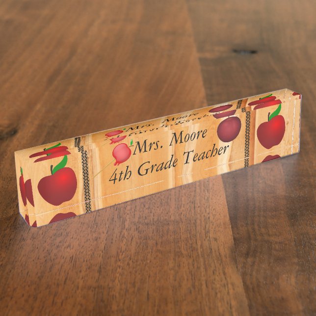 Personalise Pattern Apple Art Name Teacher Class Nameplate (Side)