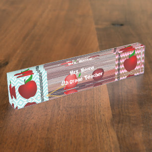 Personalise Pattern Apple Art Name Teacher Class Nameplate