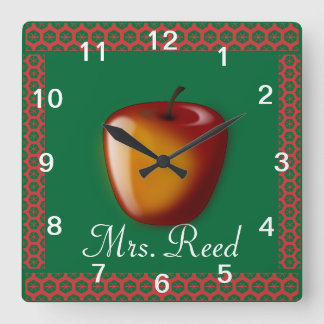 Personalise Pattern Apple Art Name Teacher Class Square Wall Clock