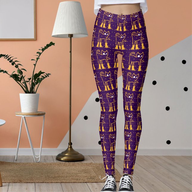 Personalise Pattern Funny Pet Cats Dark Purple Leggings (Creator Uploaded)