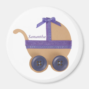 Personalise Peach purple baby carriage baby shower Magnet