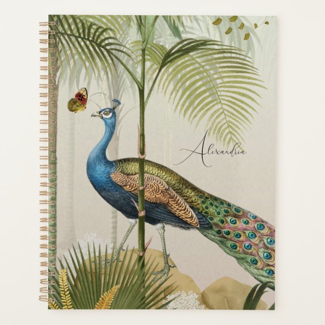 Personalise Peacock with butterflies  Planner (Front)