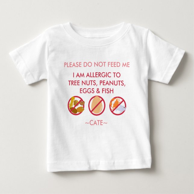 Personalise Peanut Tree Nut Egg & Fish Allergy Kid Baby T-Shirt (Front)