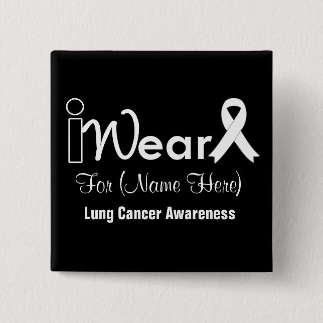 Personalise Pearl Ribbon Lung Cancer 15 Cm Square Badge (Front)