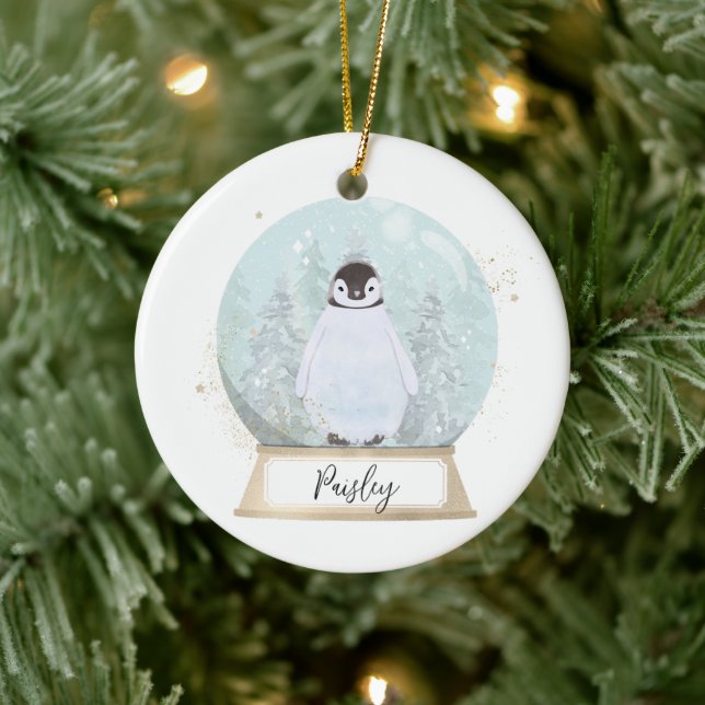 Personalise Penguin Christmas  Ceramic Ornament (Tree)