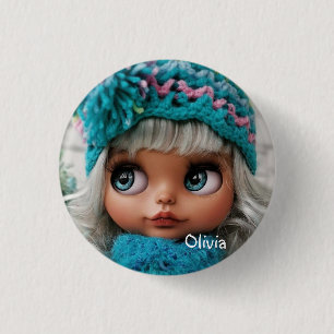 Personalise, personal, birthday, doll 3 cm round badge