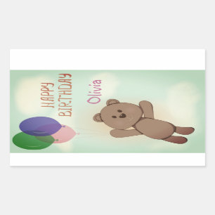 Personalise, personal, birthday, Teddy bear Rectangular Sticker