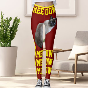 Personalise Pet Cat Mum Red Bright Yellow Photo Leggings