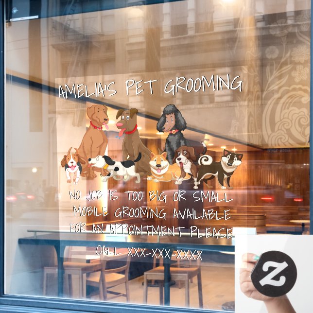 Personalise Pet Grooming Cute Dogs Picture Front  (Cafe Window)