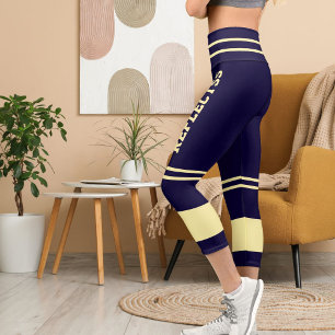 Personalise Pet Lover Cat Mum Name Cream Navy Blue Capri Leggings