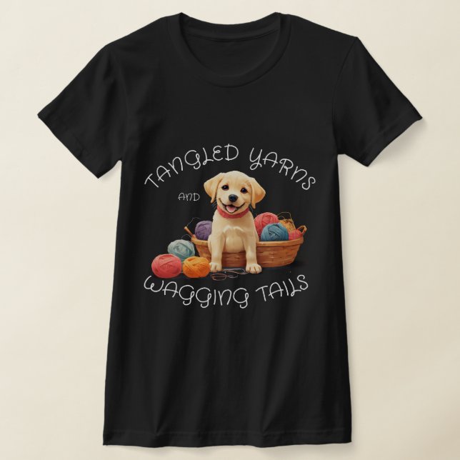 Personalise Pet Photo Tangled Yarns & Wagging Tail T-Shirt (Laydown)