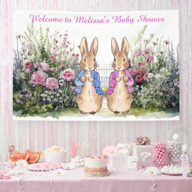 Personalise Peter and Flopsy Baby shower  Banner (Party)