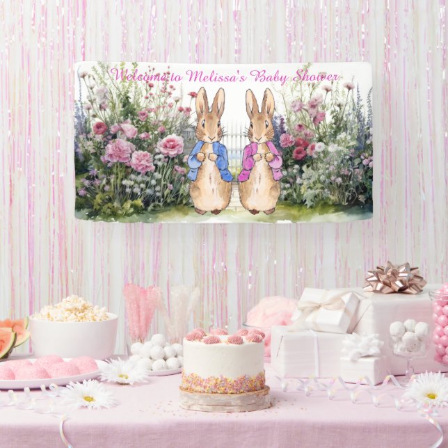 Personalise Peter and Flopsy Baby shower  Banner (Party)
