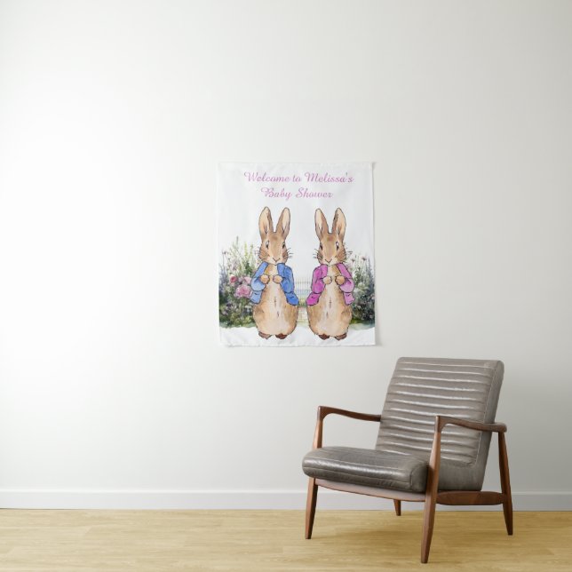 Personalise Peter and Flopsy Baby shower Small Tapestry (In Situ)