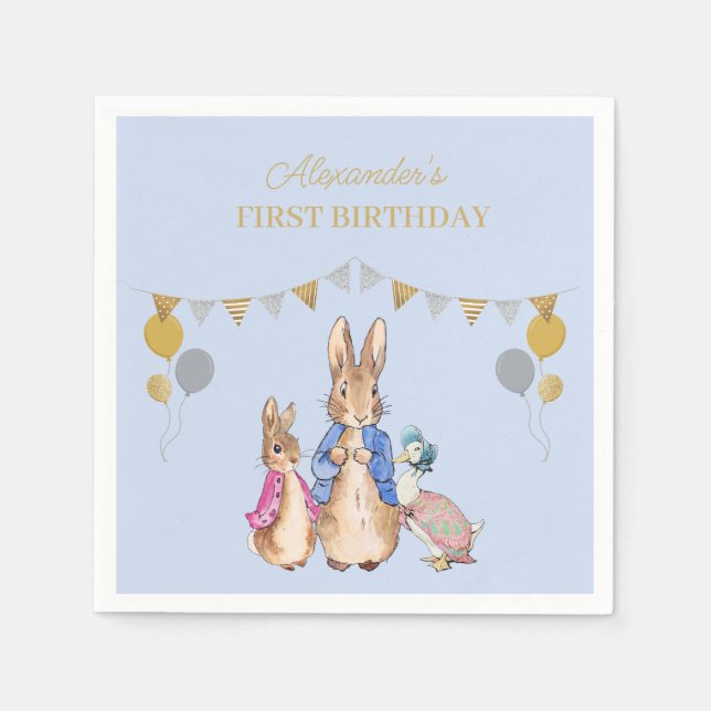 Personalise Peter rabbit 1st Birthday Napkin (Front)