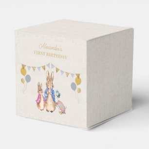 Personalise Peter rabbit beige linen 1st Birthday Favour Box