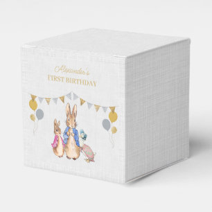 Personalise Peter rabbit grey linen 1st Birthday Favour Box