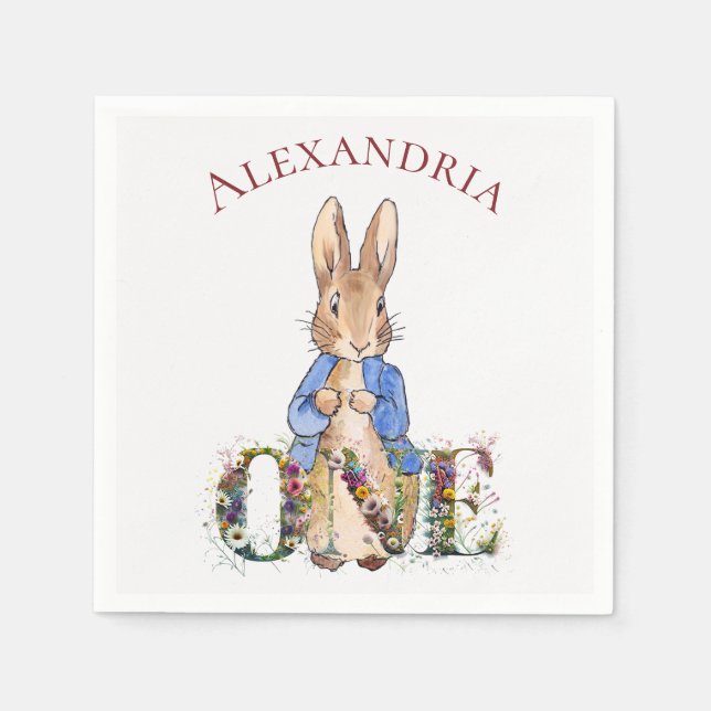Personalise Peter the rabbit 1st birthday Napkin (Front)
