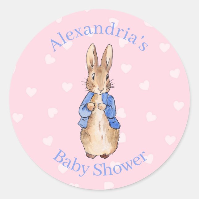 Personalise Peter the rabbit Baby Shower Classic Round Sticker (Front)