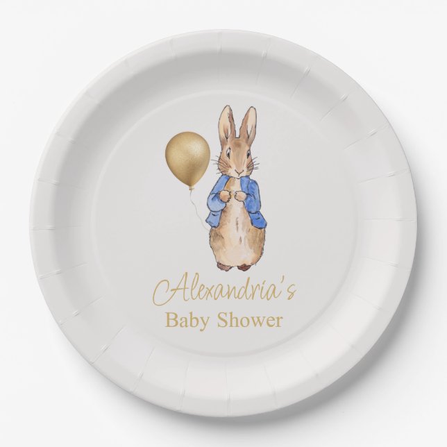 Personalise Peter the Rabbit Baby Shower Paper Plate (Front)