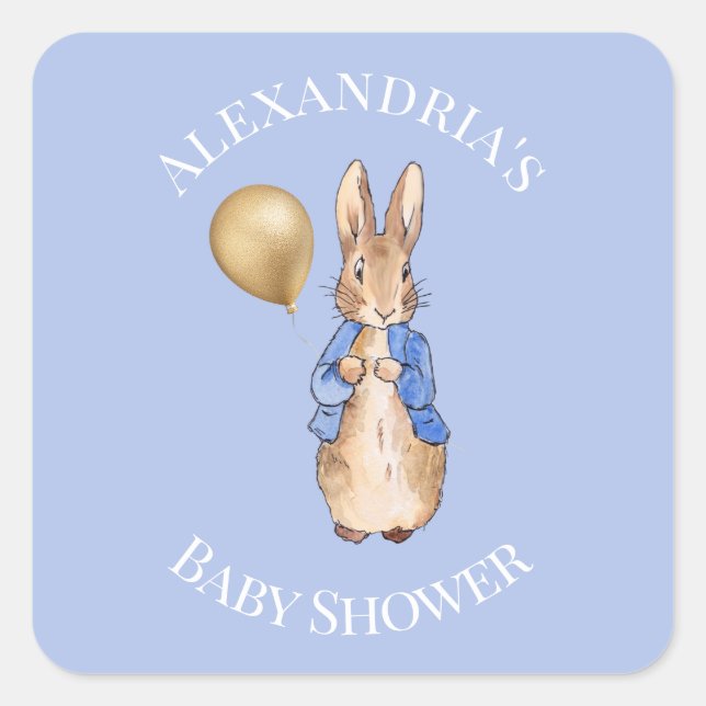 Personalise Peter the rabbit Baby Shower Square Sticker (Front)