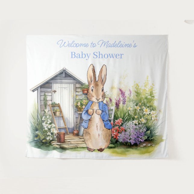 Personalise Peter the rabbit baby shower Tapestry (Front (Horizontal))