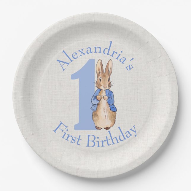 Personalise Peter the rabbit First birthday  Paper Plate (Front)