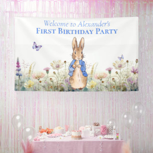 Personalise Peter the rabbit First Birthday Party Banner