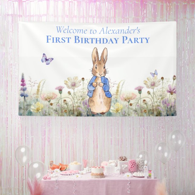 Personalise Peter the rabbit First Birthday Party Banner (Party)