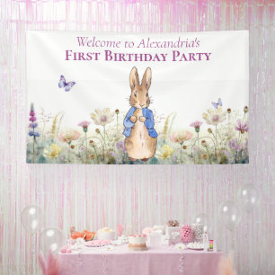 Personalise Peter the rabbit First Birthday Party Banner