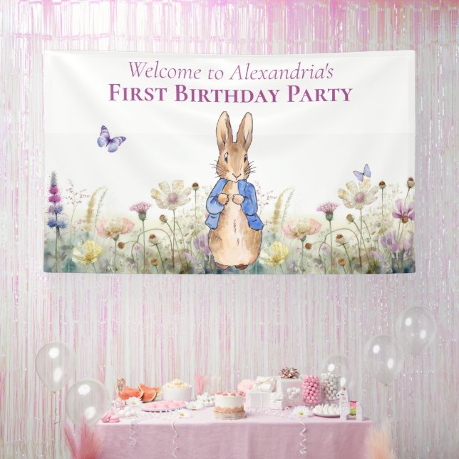 Personalise Peter the rabbit First Birthday Party Banner (Party)