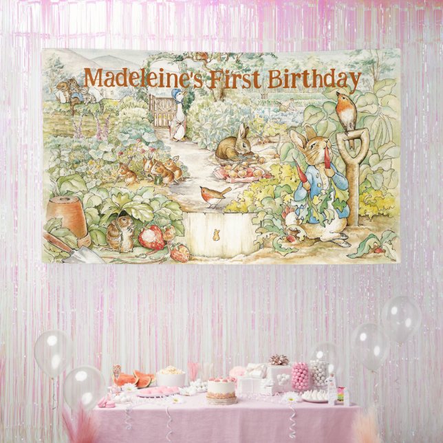 Personalise Peter the rabbit First Birthday Party Banner (Party)