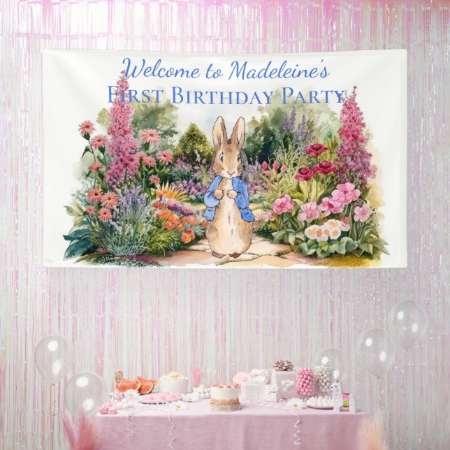 Personalise Peter the rabbit First Birthday Party Banner (Party)
