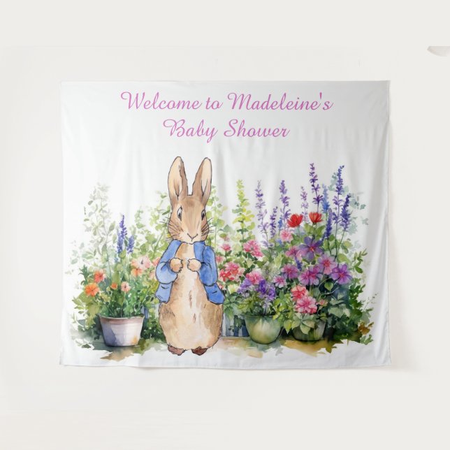 Personalise Peter the rabbit in garden baby shower Tapestry (Front (Horizontal))
