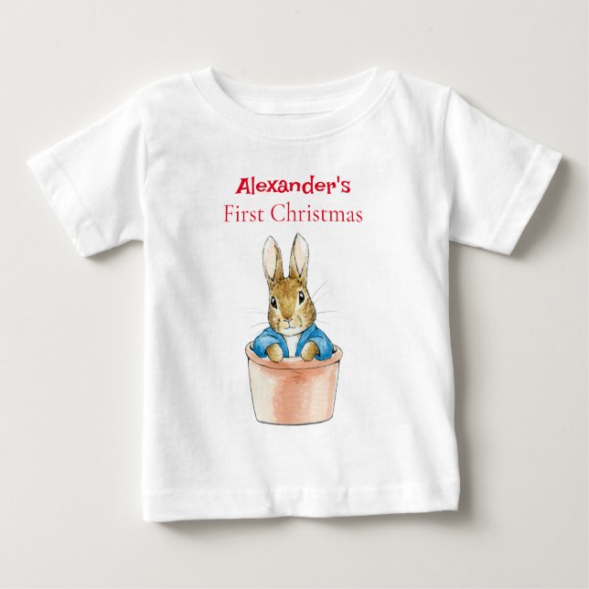 Personalise Peter the Rabbit Sitting Plant Pot   Baby T-Shirt (Front)