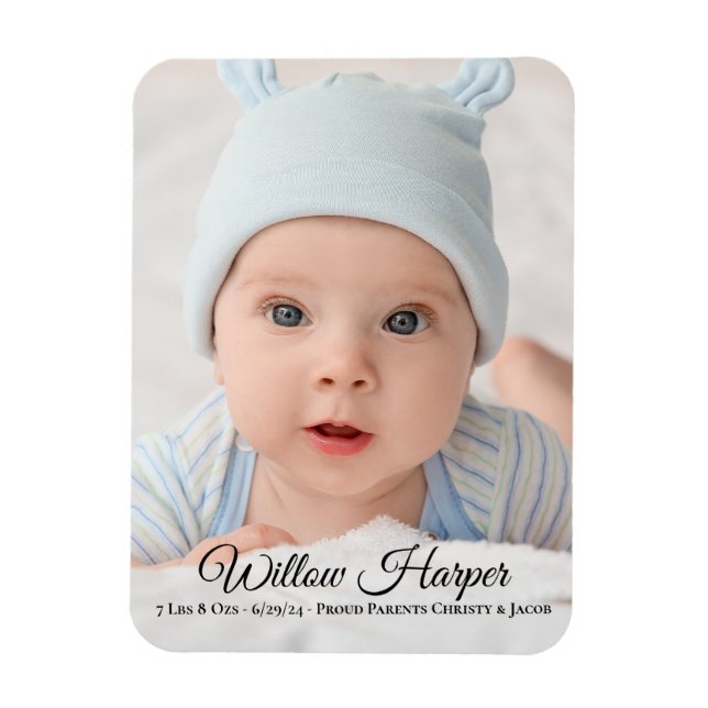 Personalise Photo Baby Birth Announcement Magnet (Vertical)