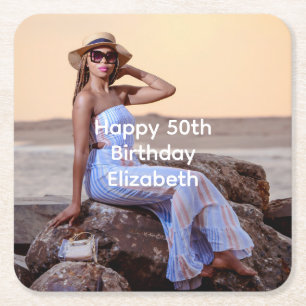 Personalise Photo Birthday His Her  Square Paper Coaster