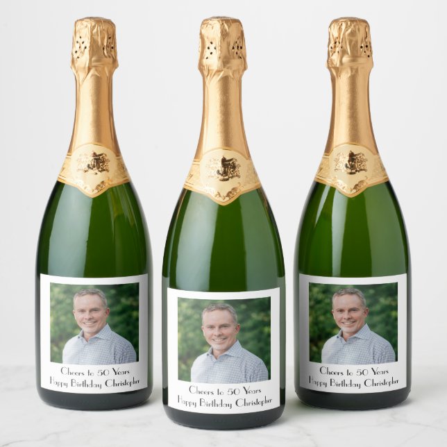 Personalise Photo Birthday Party for Him or Her Sparkling Wine Label (Bottles)