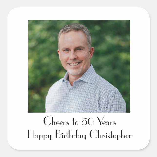 Personalise Photo Birthday Party for Him or Her  Square Sticker (Front)