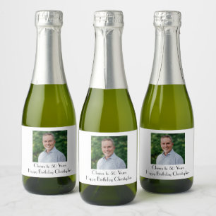 Personalise Photo Birthday Party Him Her Mini Sparkling Wine Label